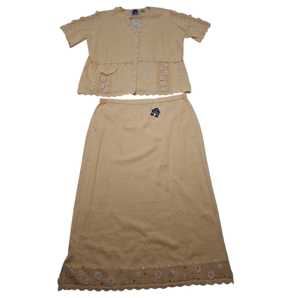 Storybook Knits Pale Yellow Embroidered Top & Skirt Set Size 1X NWT